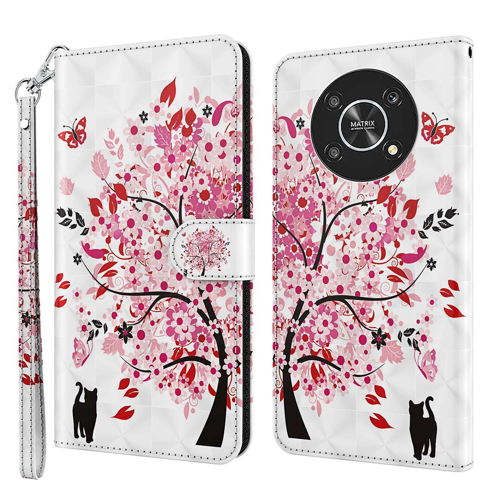 For Honor Magic4 Lite 4G / 5G PU Leather Flip Wallet Cover 3D Pattern Printing Stand Feature Magnetic Protective Phone Case with Strap