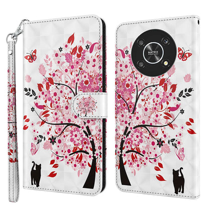 For Honor Magic4 Lite 4G / 5G PU Leather Flip Wallet Cover 3D Pattern Printing Stand Feature Magnetic Protective Phone Case with Strap