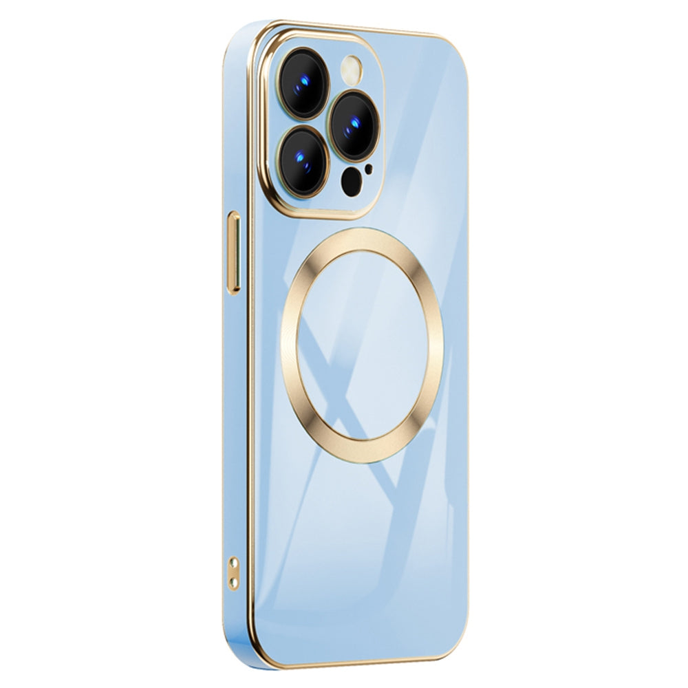 For iPhone 13 Pro 6.1 inch TPU Phone Case Electroplating Gold Edge Anti-fall Mobile Phone Cover Support Wireless Magnetic Charging