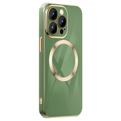 For iPhone 13 Pro 6.1 inch TPU Phone Case Electroplating Gold Edge Anti-fall Mobile Phone Cover Support Wireless Magnetic Charging