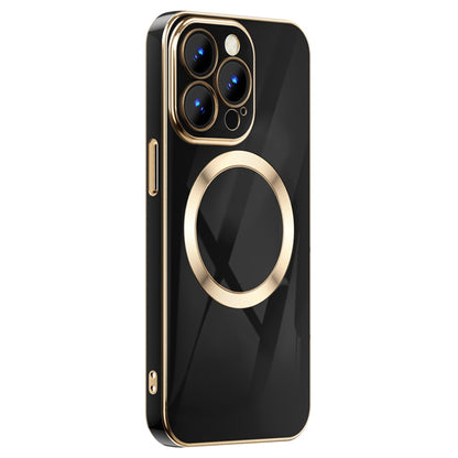For iPhone 13 Pro 6.1 inch TPU Phone Case Electroplating Gold Edge Anti-fall Mobile Phone Cover Support Wireless Magnetic Charging