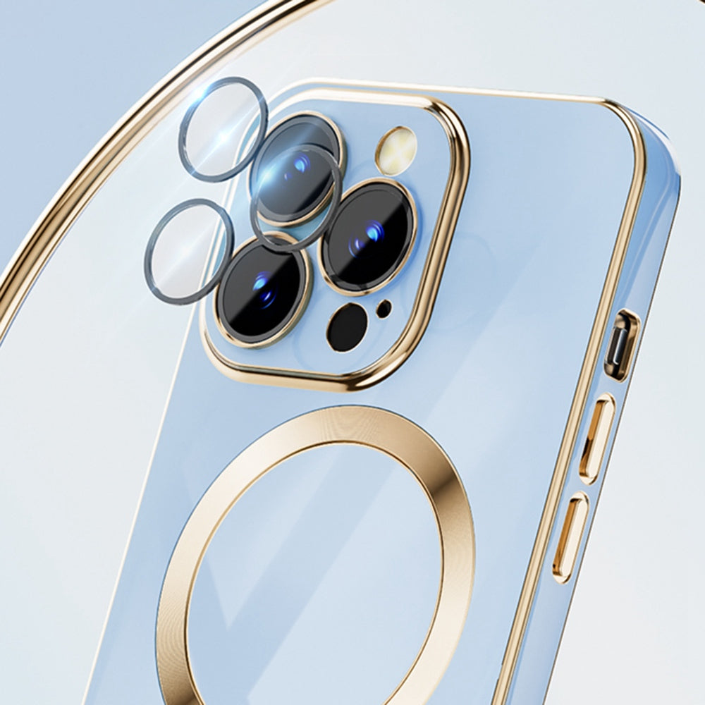 For iPhone 13 Pro 6.1 inch TPU Phone Case Electroplating Gold Edge Anti-fall Mobile Phone Cover Support Wireless Magnetic Charging