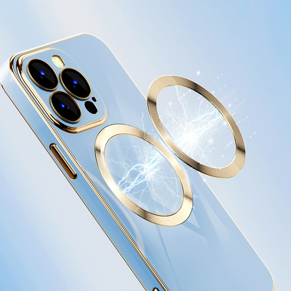 For iPhone 13 Pro 6.1 inch TPU Phone Case Electroplating Gold Edge Anti-fall Mobile Phone Cover Support Wireless Magnetic Charging