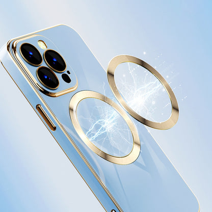 For iPhone 13 Pro 6.1 inch TPU Phone Case Electroplating Gold Edge Anti-fall Mobile Phone Cover Support Wireless Magnetic Charging