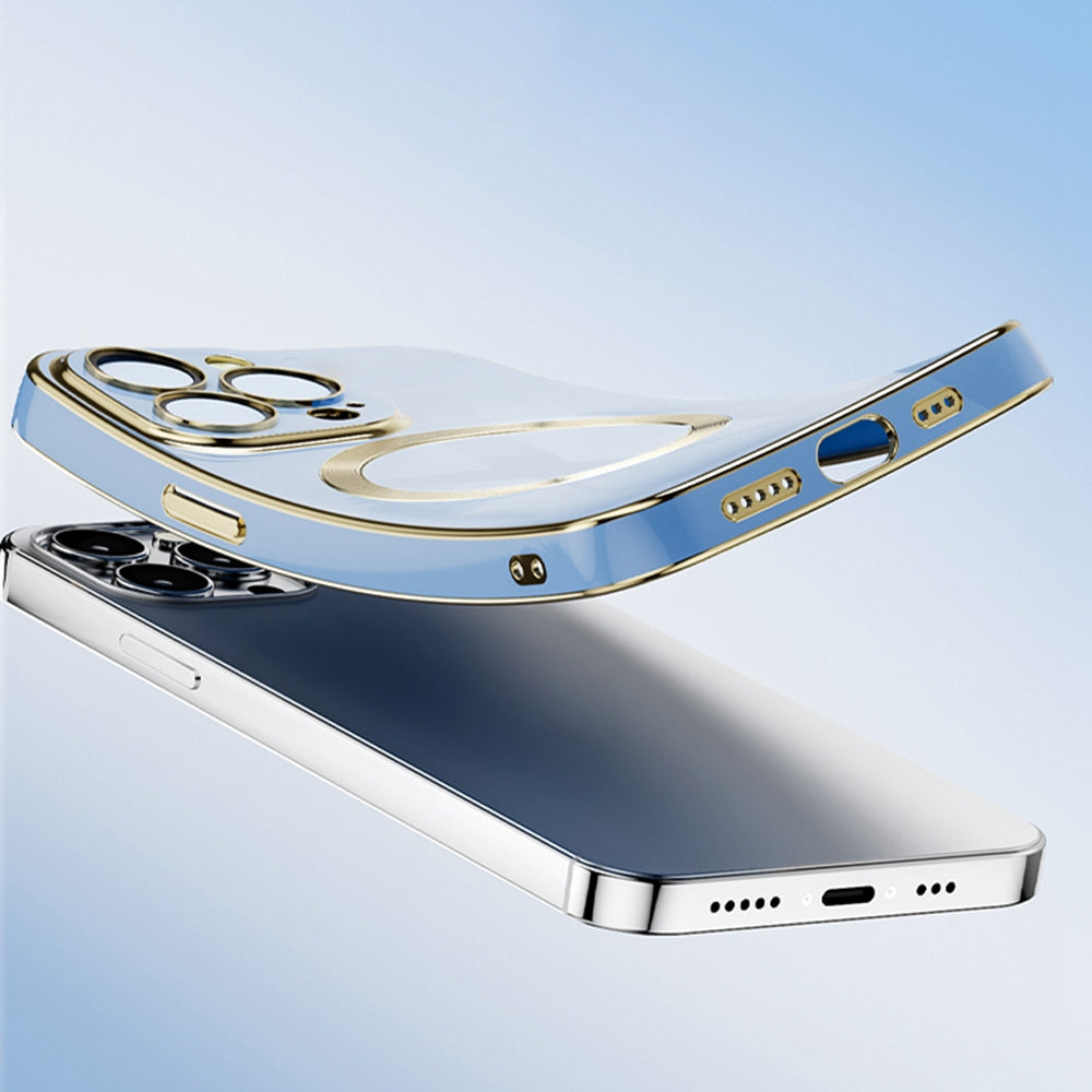 For iPhone 13 Pro 6.1 inch TPU Phone Case Electroplating Gold Edge Anti-fall Mobile Phone Cover Support Wireless Magnetic Charging