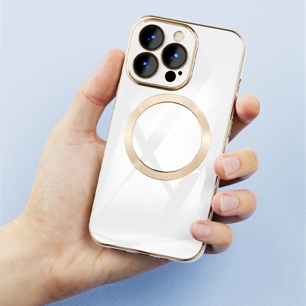 For iPhone 13 Pro 6.1 inch TPU Phone Case Electroplating Gold Edge Anti-fall Mobile Phone Cover Support Wireless Magnetic Charging