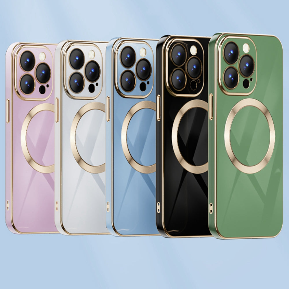 For iPhone 13 Pro 6.1 inch TPU Phone Case Electroplating Gold Edge Anti-fall Mobile Phone Cover Support Wireless Magnetic Charging