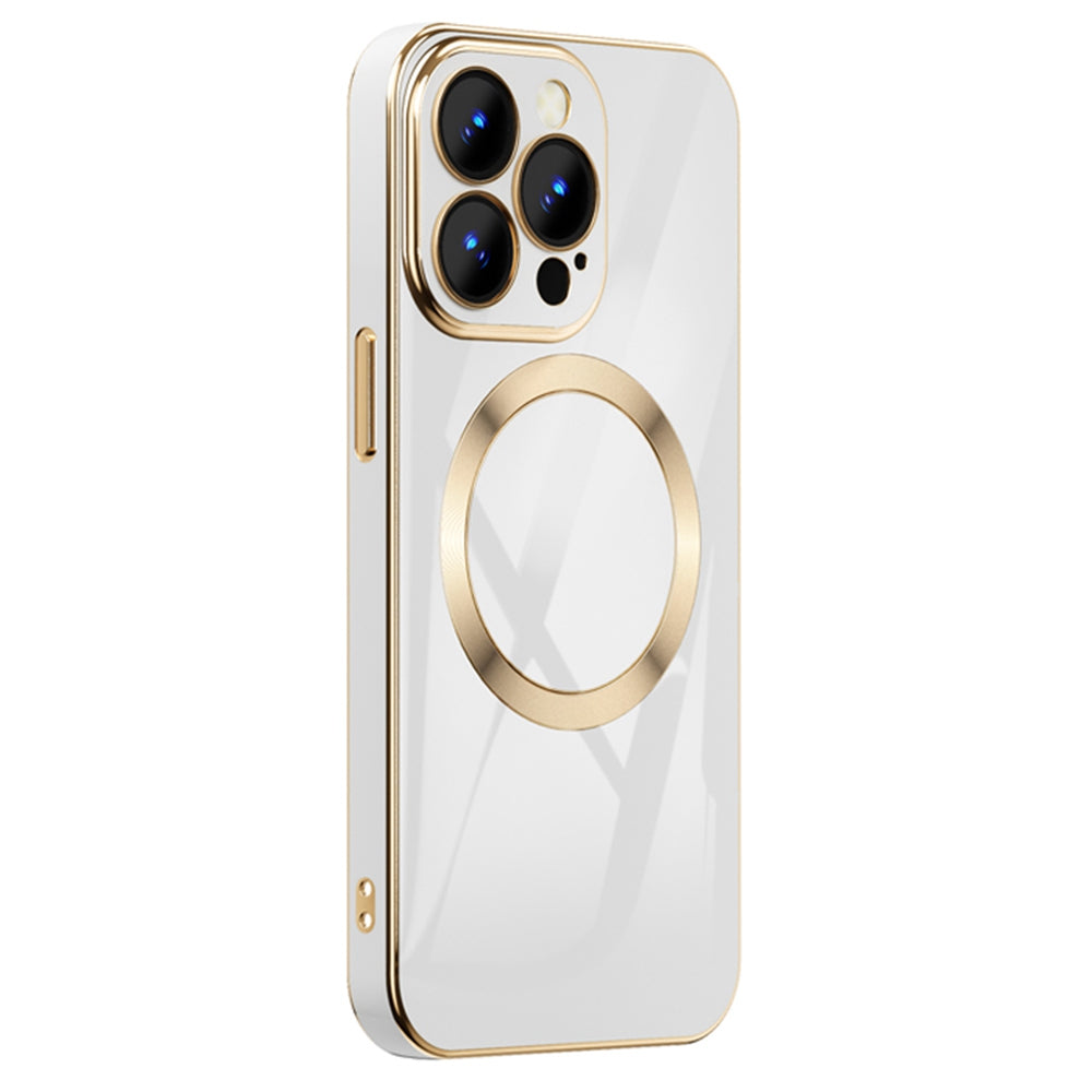 For iPhone 13 Pro 6.1 inch TPU Phone Case Electroplating Gold Edge Anti-fall Mobile Phone Cover Support Wireless Magnetic Charging