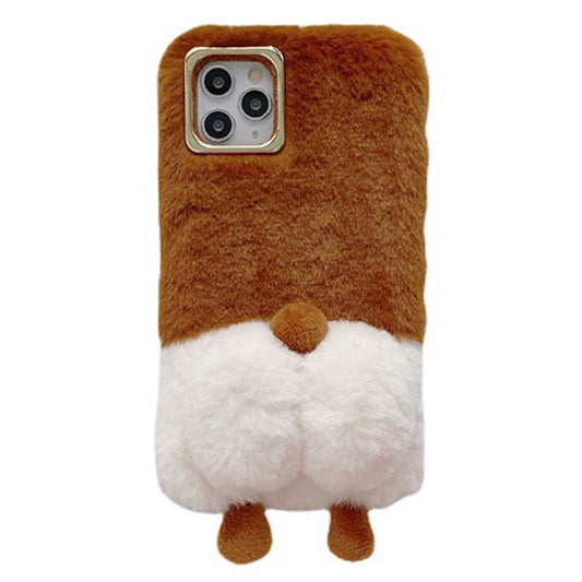 For iPhone 13 Pro 6.1 inch Anti-tear Cute Fluffy Cell Phone Case Warm Plush+TPU Soft Phone Cover