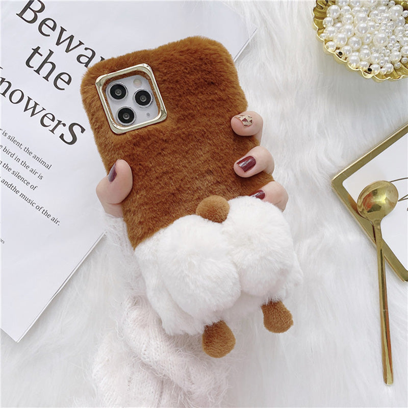 For iPhone 13 Pro 6.1 inch Anti-tear Cute Fluffy Cell Phone Case Warm Plush+TPU Soft Phone Cover