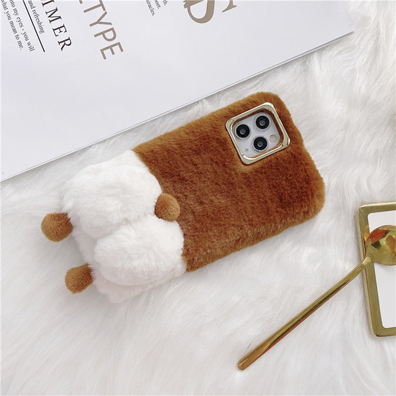 For iPhone 13 Pro 6.1 inch Anti-tear Cute Fluffy Cell Phone Case Warm Plush+TPU Soft Phone Cover