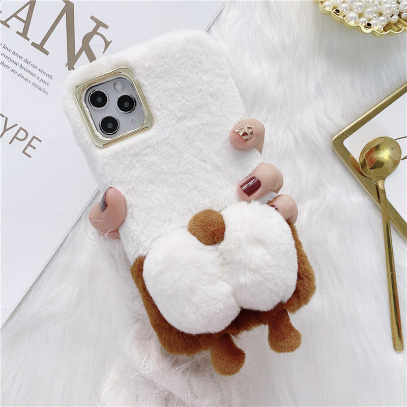 For iPhone 13 Pro 6.1 inch Anti-tear Cute Fluffy Cell Phone Case Warm Plush+TPU Soft Phone Cover