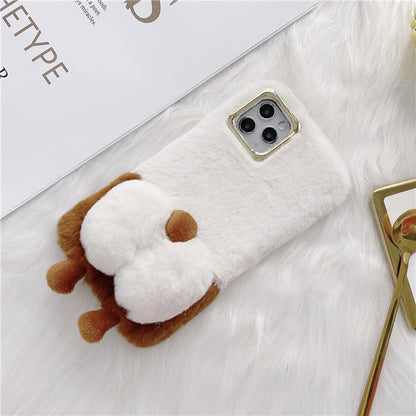 For iPhone 13 Pro 6.1 inch Anti-tear Cute Fluffy Cell Phone Case Warm Plush+TPU Soft Phone Cover