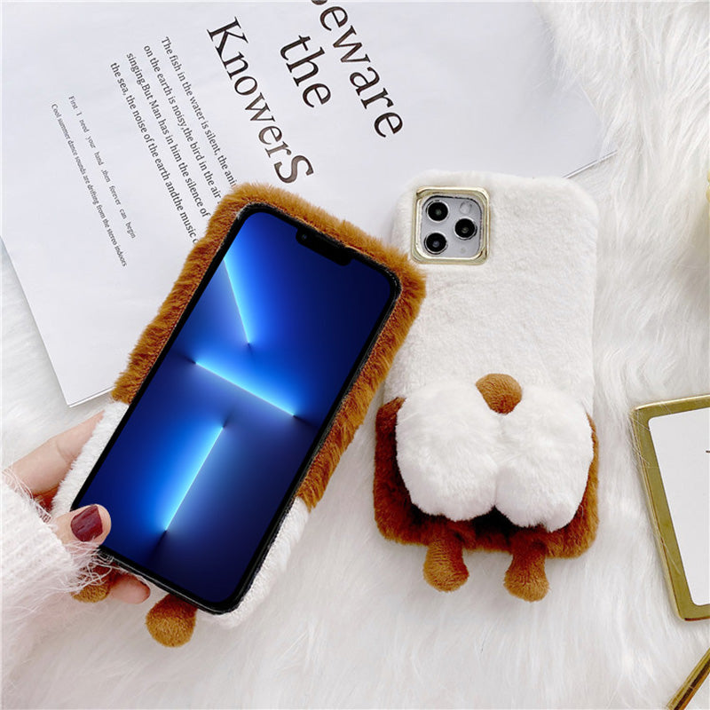 For iPhone 13 Pro 6.1 inch Anti-tear Cute Fluffy Cell Phone Case Warm Plush+TPU Soft Phone Cover