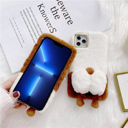 For iPhone 13 Pro 6.1 inch Anti-tear Cute Fluffy Cell Phone Case Warm Plush+TPU Soft Phone Cover