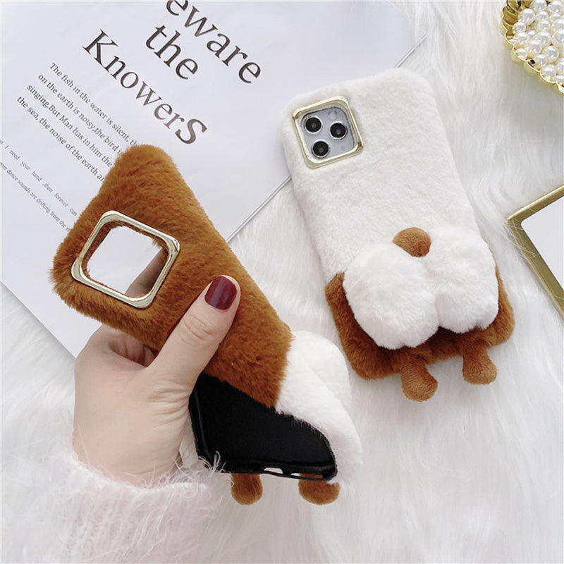 For iPhone 13 Pro 6.1 inch Anti-tear Cute Fluffy Cell Phone Case Warm Plush+TPU Soft Phone Cover