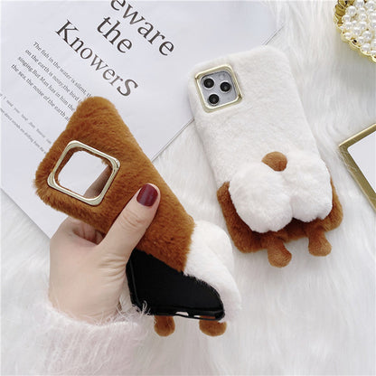 For iPhone 13 Pro 6.1 inch Anti-tear Cute Fluffy Cell Phone Case Warm Plush+TPU Soft Phone Cover