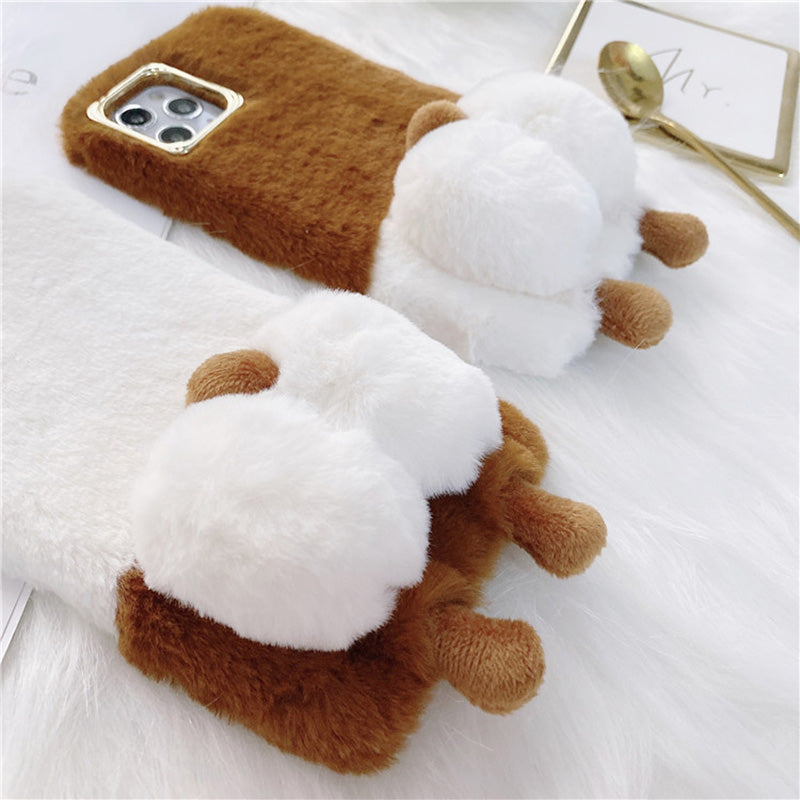 For iPhone 13 Pro 6.1 inch Anti-tear Cute Fluffy Cell Phone Case Warm Plush+TPU Soft Phone Cover