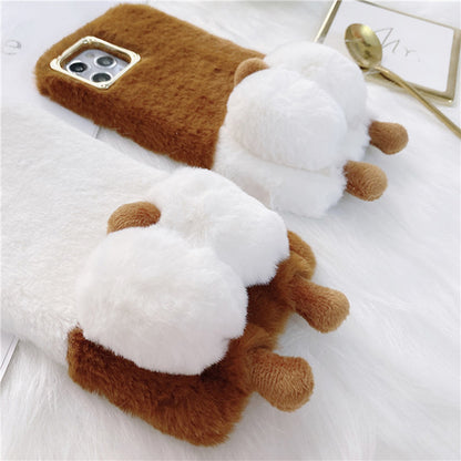 For iPhone 13 Pro 6.1 inch Anti-tear Cute Fluffy Cell Phone Case Warm Plush+TPU Soft Phone Cover