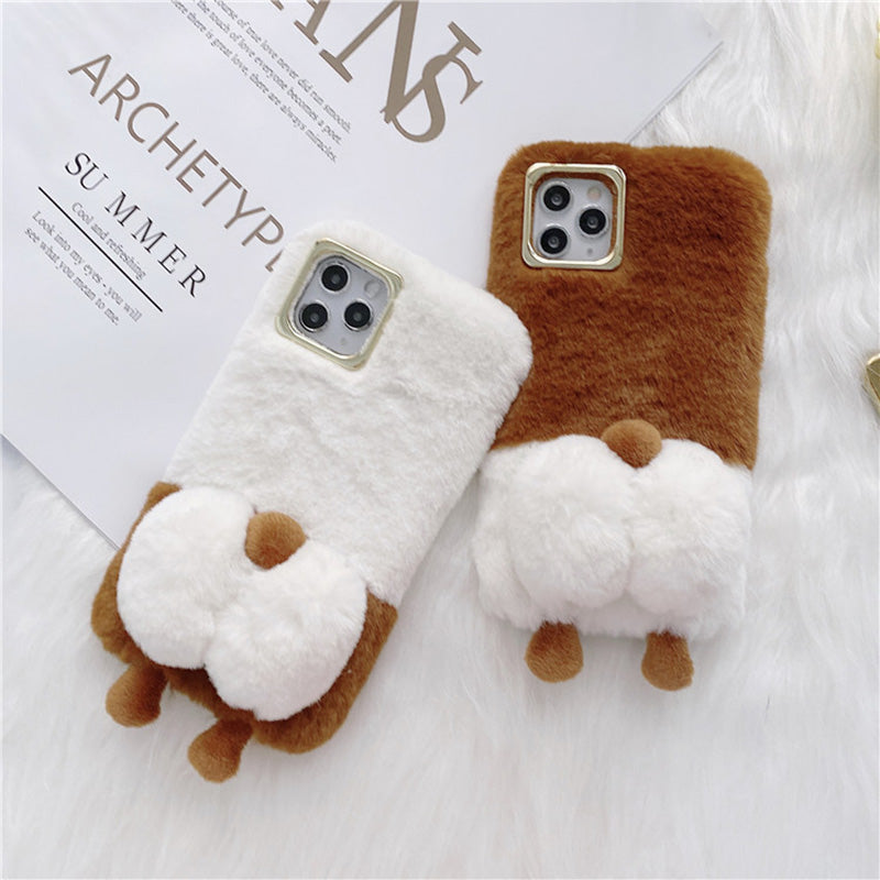 For iPhone 13 Pro 6.1 inch Anti-tear Cute Fluffy Cell Phone Case Warm Plush+TPU Soft Phone Cover