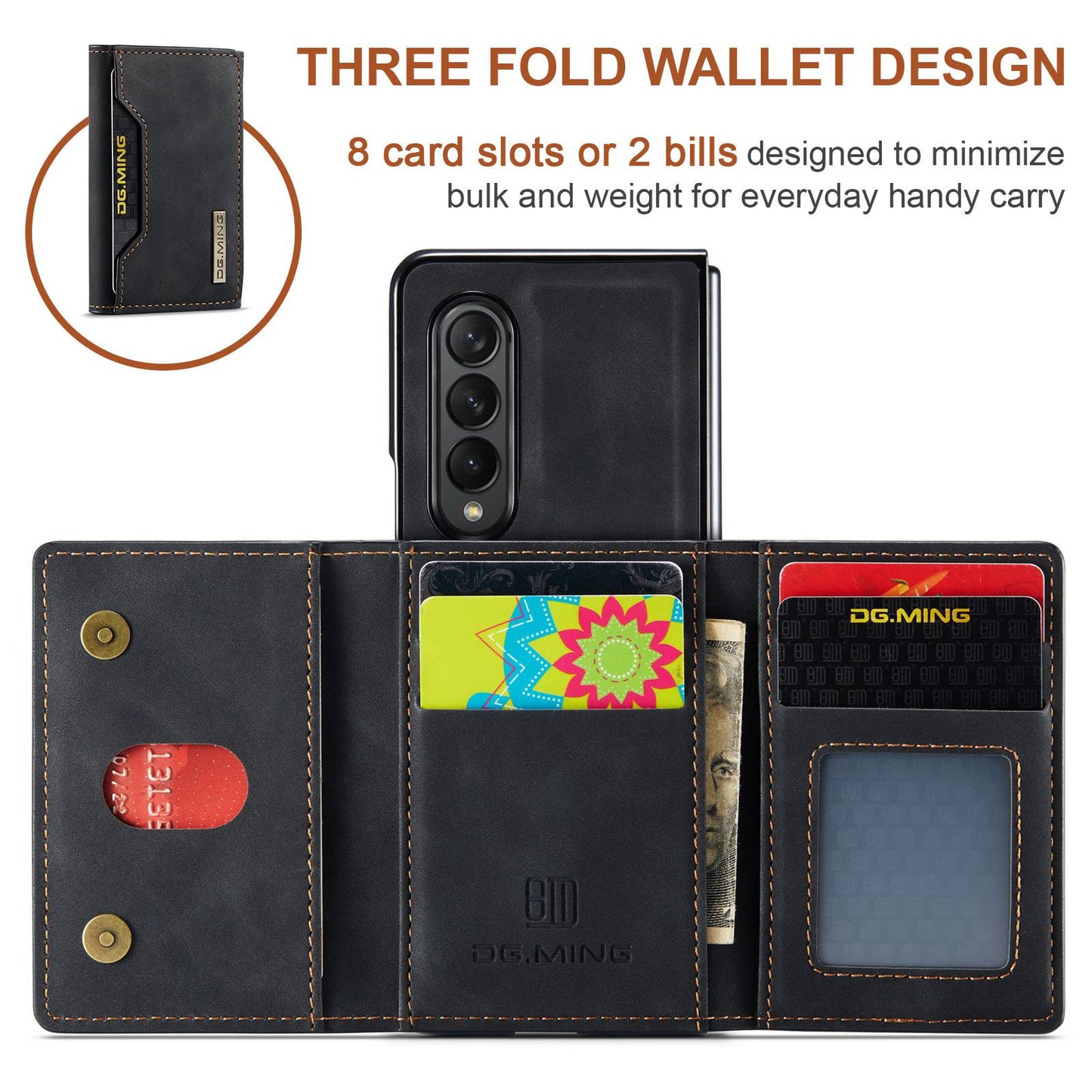 DG.MING M2 Series Phone Case for Samsung Galaxy Z Fold3 5G Shockproof Case Magnetic Absorption Detachable Wallet Phone Case Kickstand Protective Cover