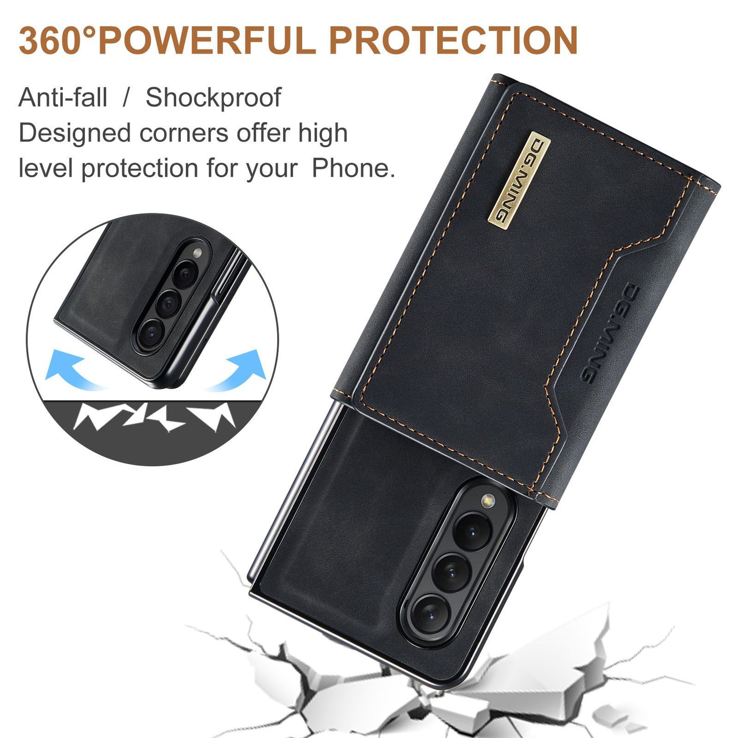 DG.MING M2 Series Phone Case for Samsung Galaxy Z Fold3 5G Shockproof Case Magnetic Absorption Detachable Wallet Phone Case Kickstand Protective Cover