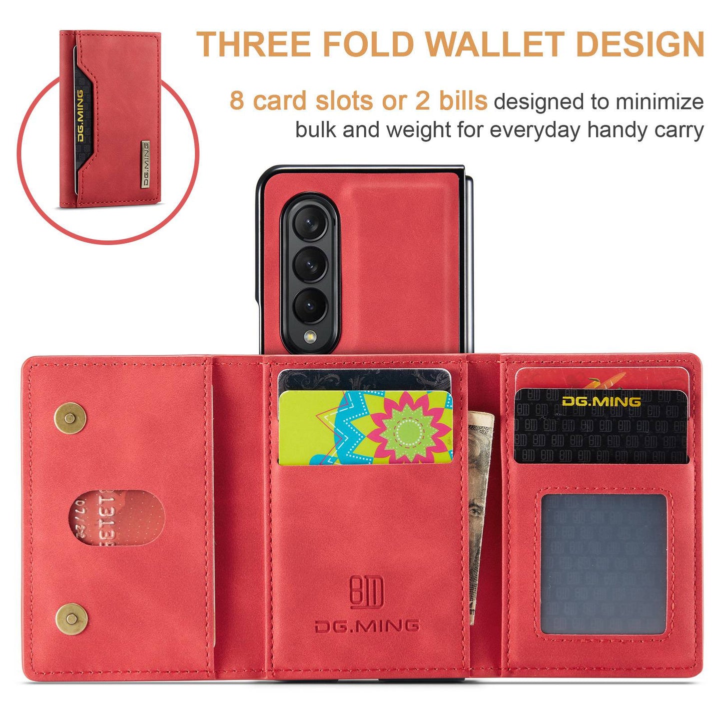 DG.MING M2 Series Phone Case for Samsung Galaxy Z Fold3 5G Shockproof Case Magnetic Absorption Detachable Wallet Phone Case Kickstand Protective Cover