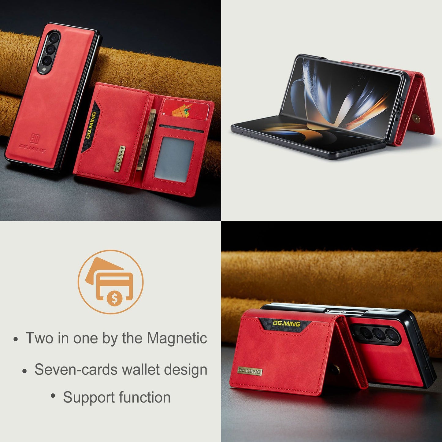 DG.MING M2 Series Phone Case for Samsung Galaxy Z Fold3 5G Shockproof Case Magnetic Absorption Detachable Wallet Phone Case Kickstand Protective Cover