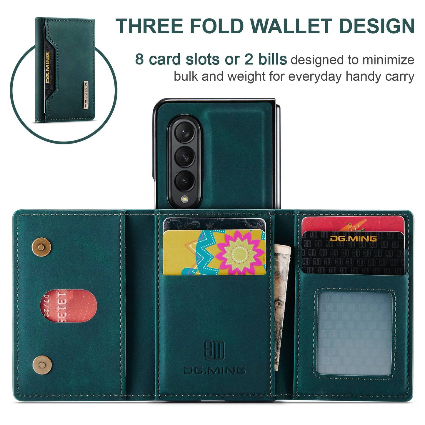 DG.MING M2 Series Phone Case for Samsung Galaxy Z Fold3 5G Shockproof Case Magnetic Absorption Detachable Wallet Phone Case Kickstand Protective Cover