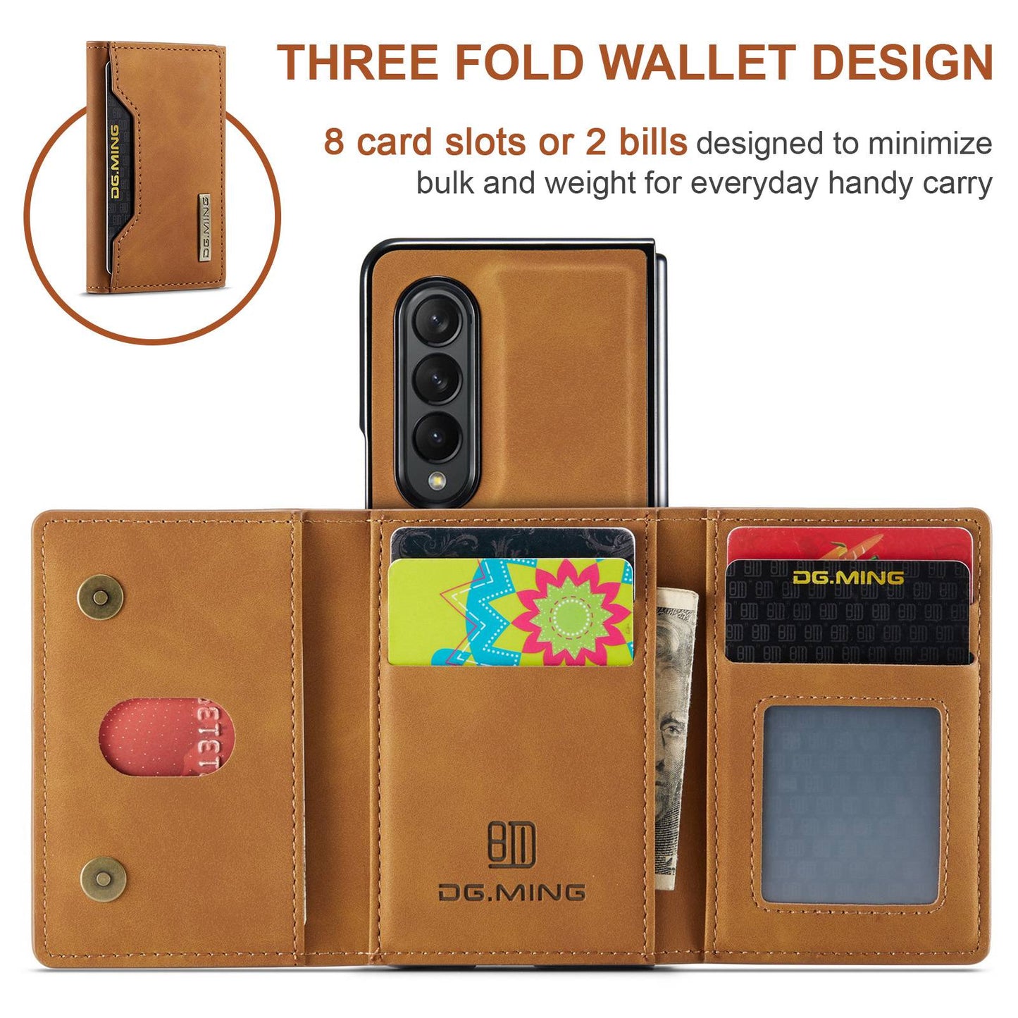 DG.MING M2 Series Phone Case for Samsung Galaxy Z Fold3 5G Shockproof Case Magnetic Absorption Detachable Wallet Phone Case Kickstand Protective Cover