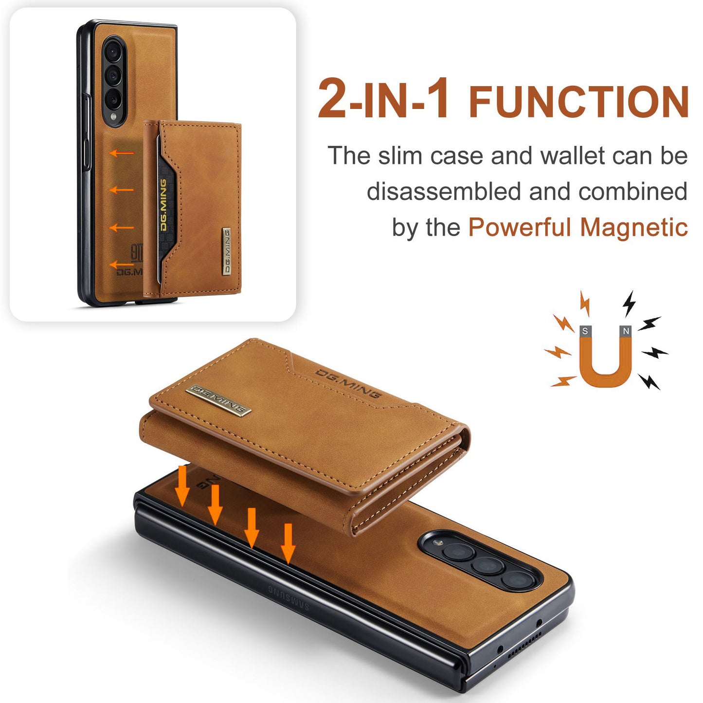 DG.MING M2 Series Phone Case for Samsung Galaxy Z Fold3 5G Shockproof Case Magnetic Absorption Detachable Wallet Phone Case Kickstand Protective Cover