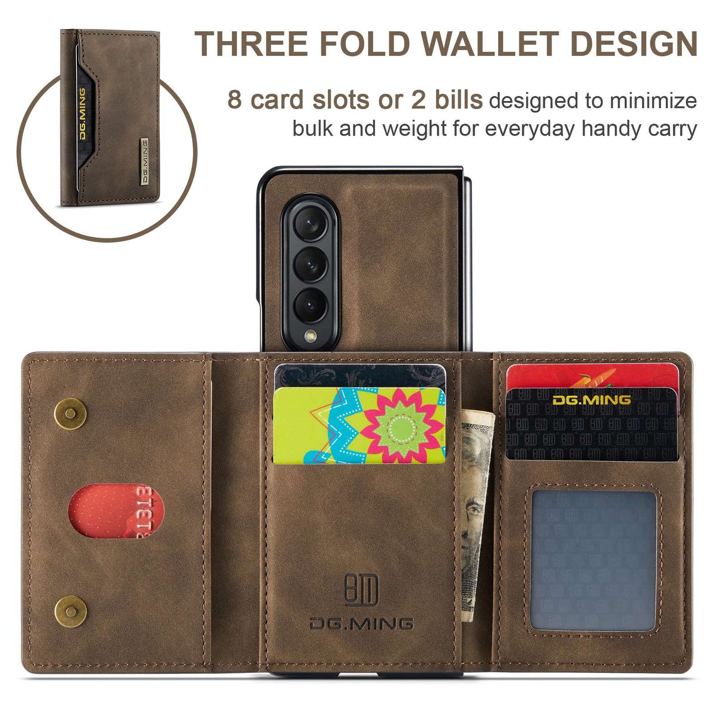 DG.MING M2 Series Phone Case for Samsung Galaxy Z Fold3 5G Shockproof Case Magnetic Absorption Detachable Wallet Phone Case Kickstand Protective Cover