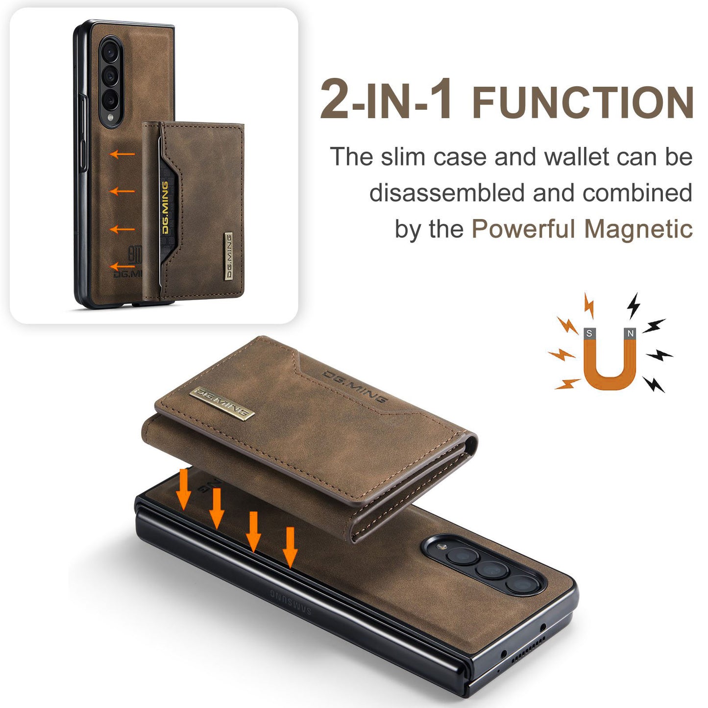 DG.MING M2 Series Phone Case for Samsung Galaxy Z Fold3 5G Shockproof Case Magnetic Absorption Detachable Wallet Phone Case Kickstand Protective Cover