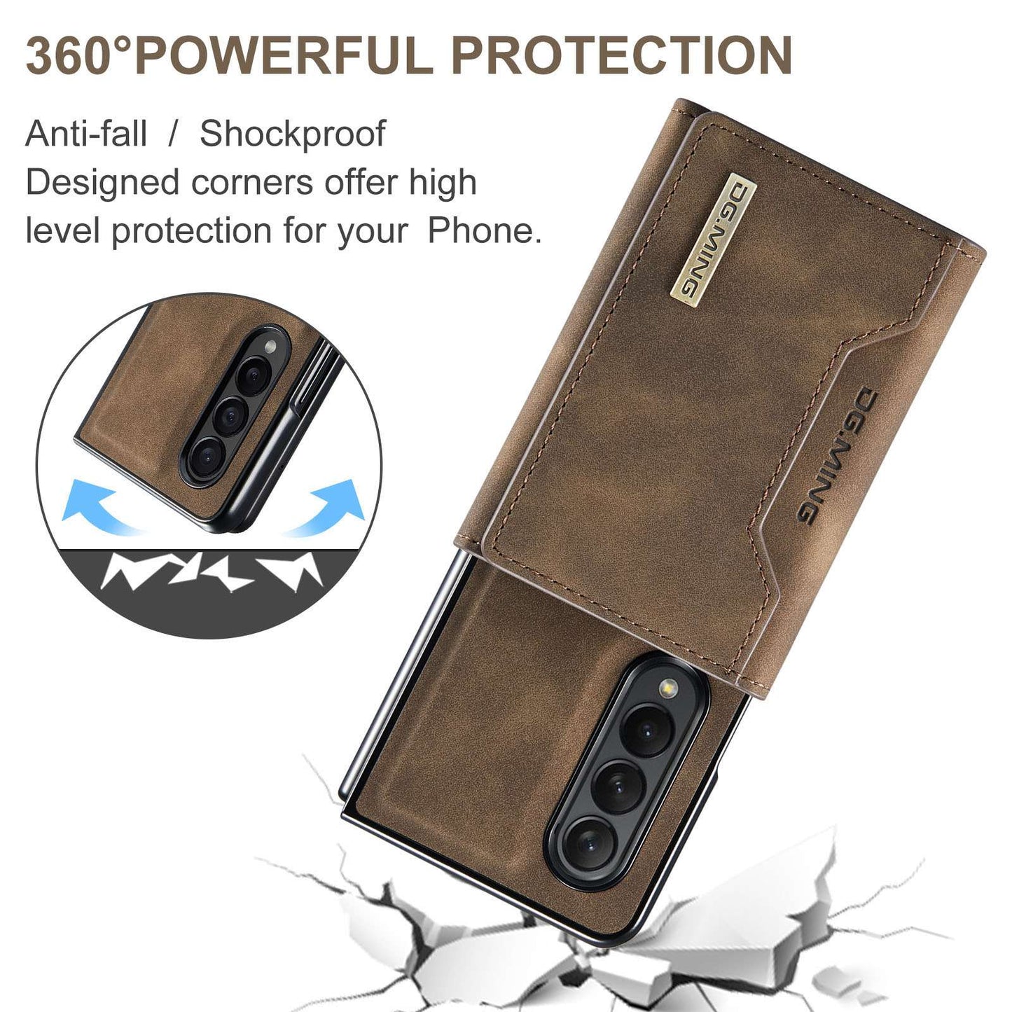 DG.MING M2 Series Phone Case for Samsung Galaxy Z Fold3 5G Shockproof Case Magnetic Absorption Detachable Wallet Phone Case Kickstand Protective Cover