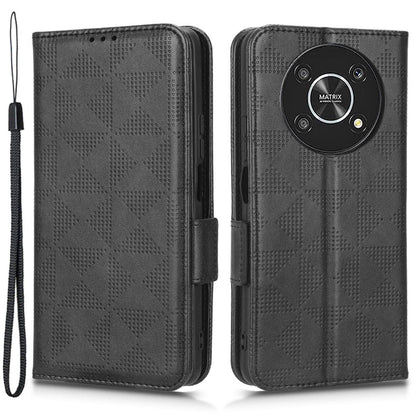 For Honor X9 5G / X30 5G / Magic4 Lite 5G Imprinted Triangle Pattern PU Leather Magnetic Flip Cover Stand Hand Strap Wallet Purse Case
