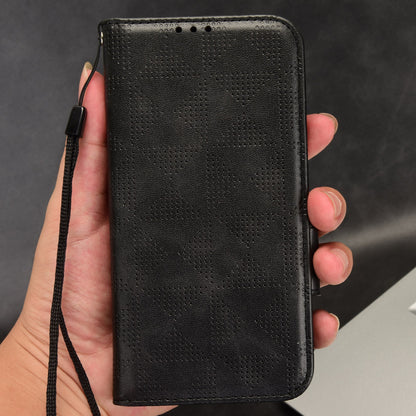For Honor X9 5G / X30 5G / Magic4 Lite 5G Imprinted Triangle Pattern PU Leather Magnetic Flip Cover Stand Hand Strap Wallet Purse Case