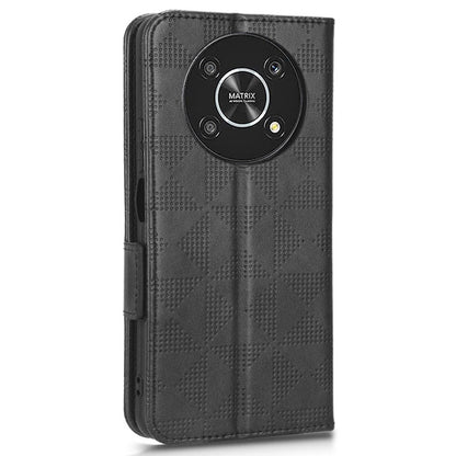 For Honor X9 5G / X30 5G / Magic4 Lite 5G Imprinted Triangle Pattern PU Leather Magnetic Flip Cover Stand Hand Strap Wallet Purse Case
