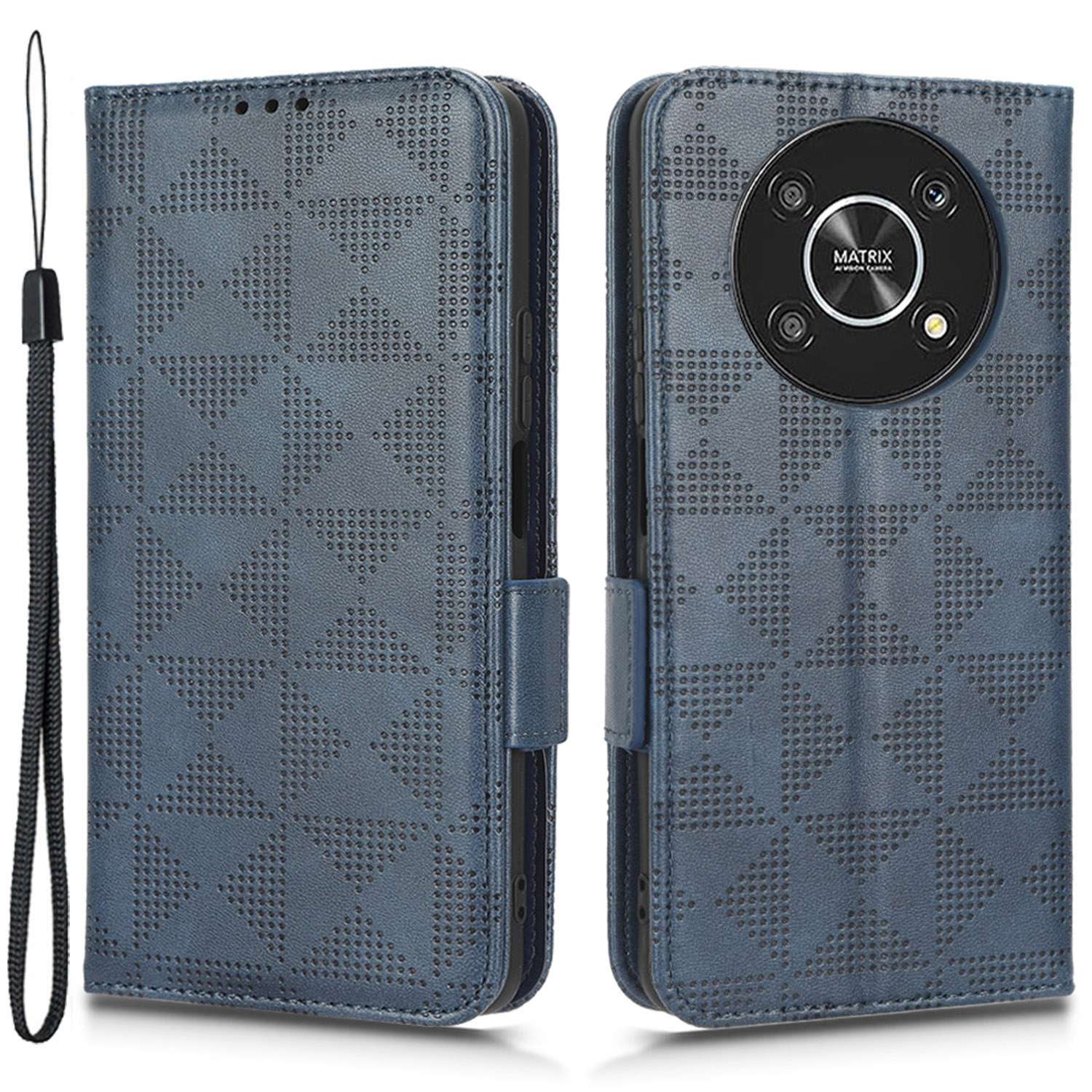 For Honor X9 5G / X30 5G / Magic4 Lite 5G Imprinted Triangle Pattern PU Leather Magnetic Flip Cover Stand Hand Strap Wallet Purse Case