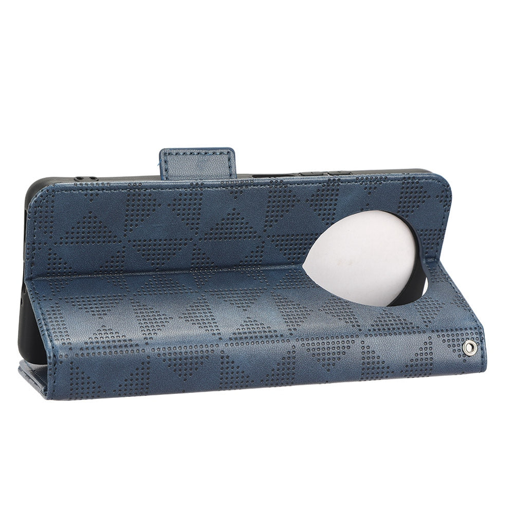 For Honor X9 5G / X30 5G / Magic4 Lite 5G Imprinted Triangle Pattern PU Leather Magnetic Flip Cover Stand Hand Strap Wallet Purse Case