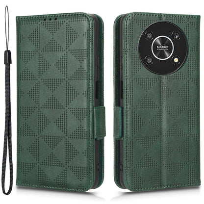 For Honor X9 5G / X30 5G / Magic4 Lite 5G Imprinted Triangle Pattern PU Leather Magnetic Flip Cover Stand Hand Strap Wallet Purse Case