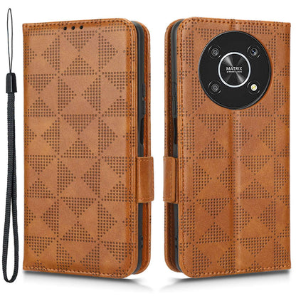 For Honor X9 5G / X30 5G / Magic4 Lite 5G Imprinted Triangle Pattern PU Leather Magnetic Flip Cover Stand Hand Strap Wallet Purse Case