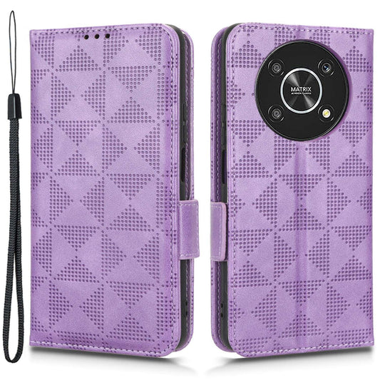 For Honor X9 5G / X30 5G / Magic4 Lite 5G Imprinted Triangle Pattern PU Leather Magnetic Flip Cover Stand Hand Strap Wallet Purse Case
