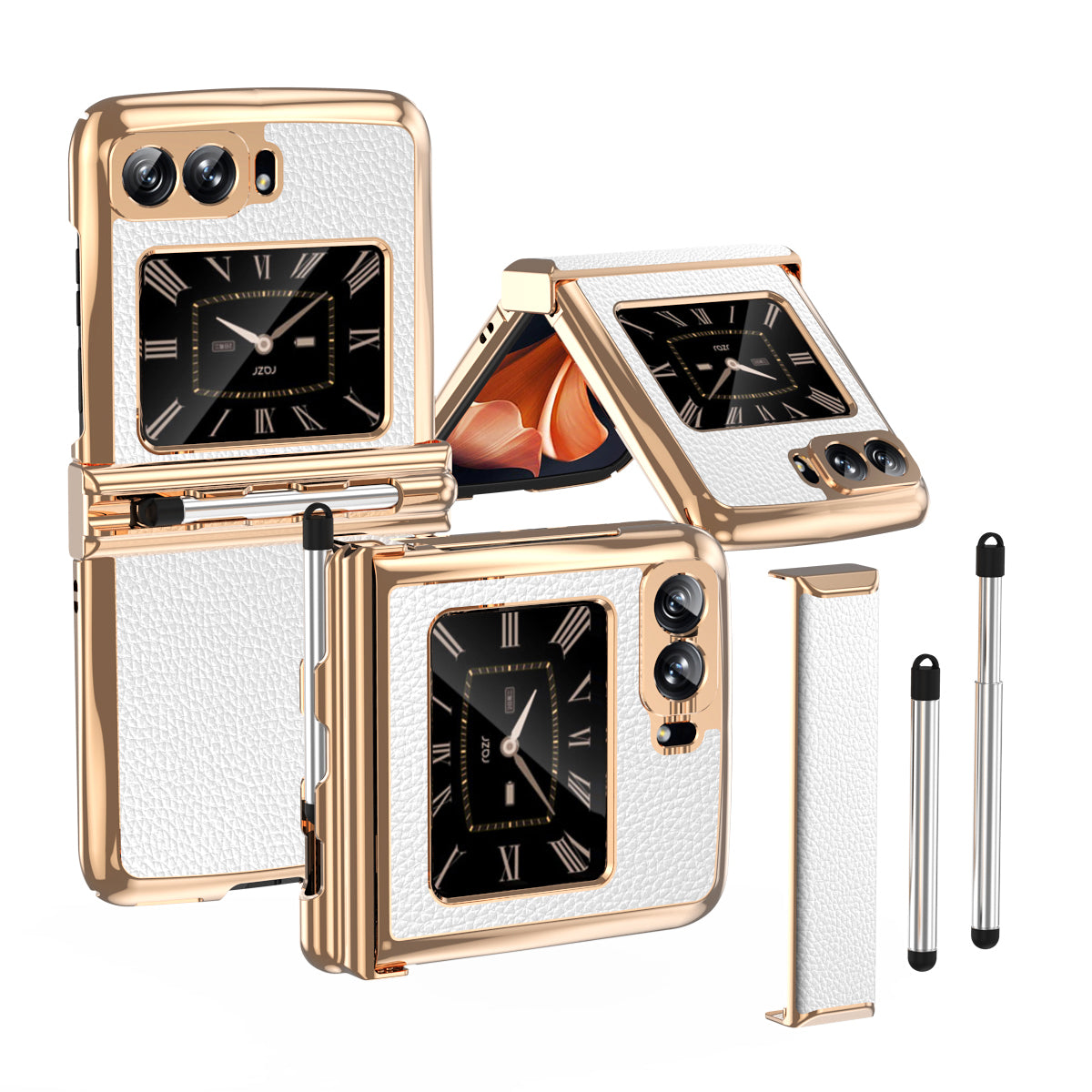 For Motorola Moto Razr 2022 5G Phone Case Shockproof Phone Cover Electroplating PU Leather + PC Phone Case with Pen