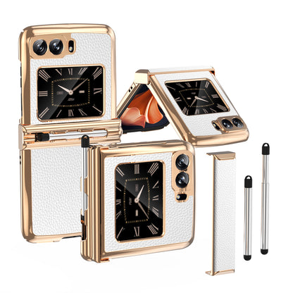 For Motorola Moto Razr 2022 5G Phone Case Shockproof Phone Cover Electroplating PU Leather + PC Phone Case with Pen