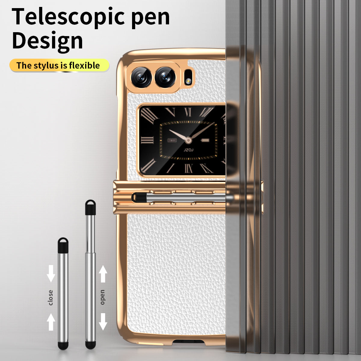 For Motorola Moto Razr 2022 5G Phone Case Shockproof Phone Cover Electroplating PU Leather + PC Phone Case with Pen