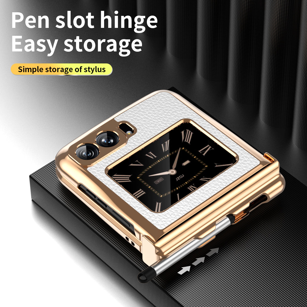 For Motorola Moto Razr 2022 5G Phone Case Shockproof Phone Cover Electroplating PU Leather + PC Phone Case with Pen