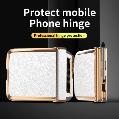 For Motorola Moto Razr 2022 5G Phone Case Shockproof Phone Cover Electroplating PU Leather + PC Phone Case with Pen