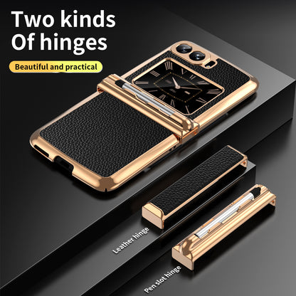 For Motorola Moto Razr 2022 5G Phone Case Shockproof Phone Cover Electroplating PU Leather + PC Phone Case with Pen