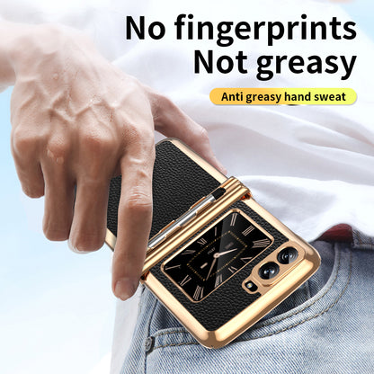 For Motorola Moto Razr 2022 5G Phone Case Shockproof Phone Cover Electroplating PU Leather + PC Phone Case with Pen