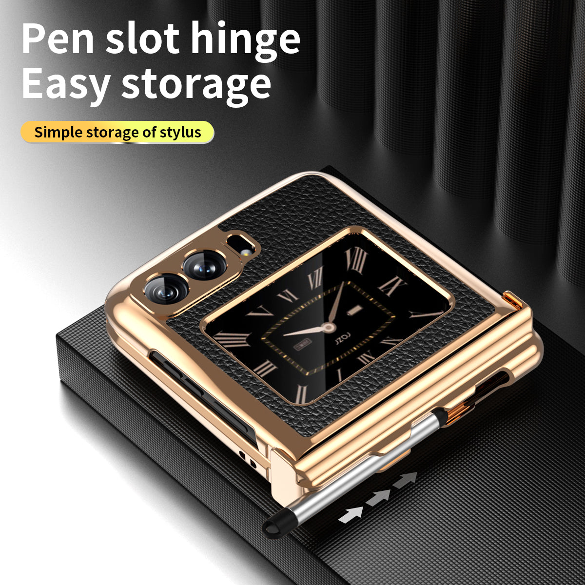 For Motorola Moto Razr 2022 5G Phone Case Shockproof Phone Cover Electroplating PU Leather + PC Phone Case with Pen